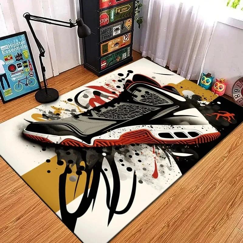 Fashion Sneakers Logo Print Carpet Rug - For Living Room, Corridor, Bedroom Door Mat, Kid Room Play Floor Mat, Unique Gifts
