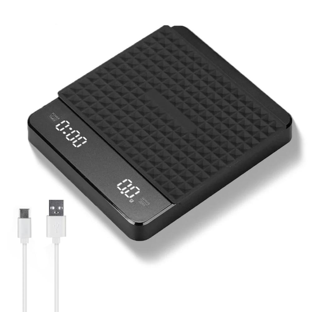 Мини кофейные весы с таймером Точные весы Автоматическая тара Перезаряжаемые 3 кг/0,1 г Портативные цифровые кухонные весы Весы для эспрессо