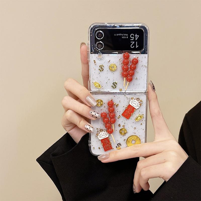 Для Samsung Zflip6 Flip Складной Экран Zfold5 Засахаренные Боярышники W24flip Золотая Фольга Прозрачные Слитки Деньги
