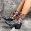 Lace -Up Platform Women Boots Thick Heel Mid -Tube Embroidery Women Boots Elegant Floral Ethnic Women Shoes Mid -Tube Boots Fashion