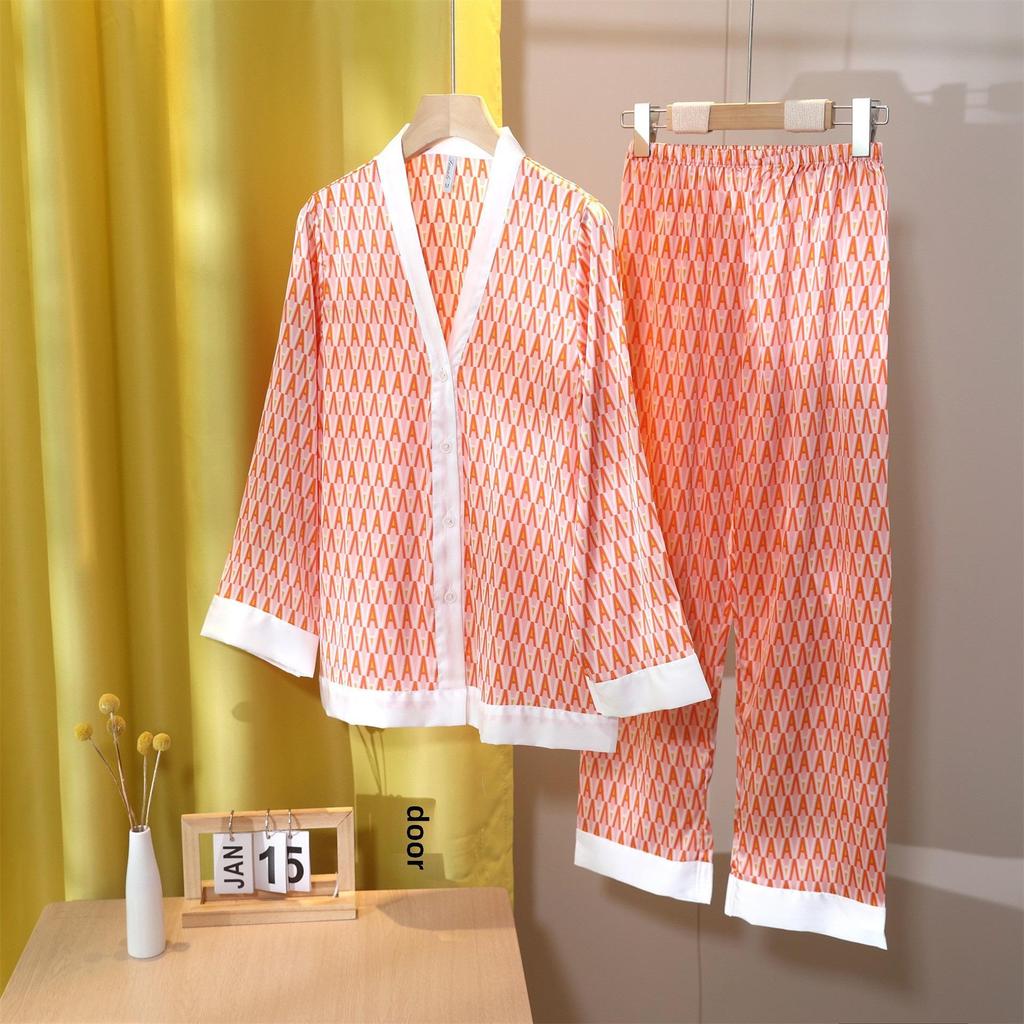 Женский пижамный комплект Ice Silk с V-образным вырезом - стиль весна/осень