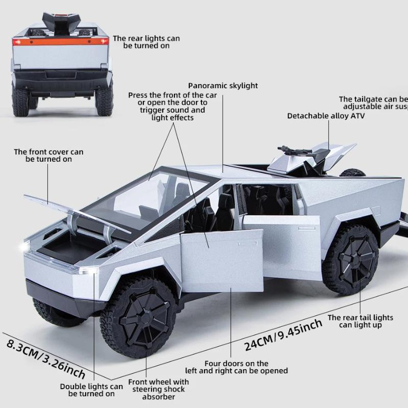 1:24 Модель пикапа из литого металла, игрушечный автомобиль, внедорожный мотоцикл со звуком и светом, амортизатор на четыре колеса, детская игрушка, подарок для мальчика