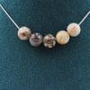 Stones and Minerals. Necklace 5 Beads Agate Bamboo Leaf 8 Mm Stainless Steel Chain.