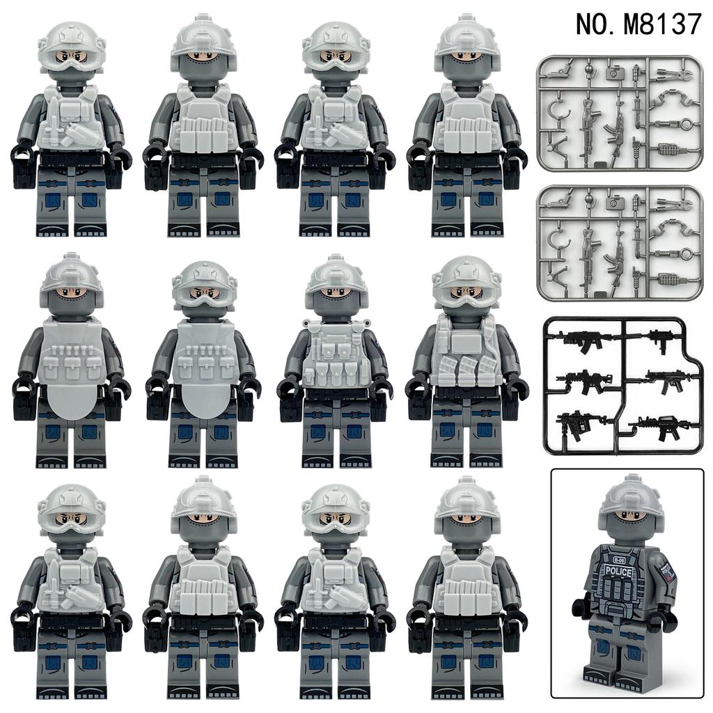 12pcs Military Series Anti-terrorism Special Police Advance Team Building Blocks Children Building Blocks Toys