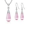 Pure Jewelry Set Simple 925 Sterling Silver Color White Pink Water Drop Opal Cat Eye Stone Pendant Necklace/Hook Earrings/Chain