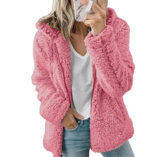 Флисовое пальто для женщин, оверсайз, на молнии, с капюшоном, пушистая толстовка с открытой передней частью, демисезонная теплая верхняя одежда