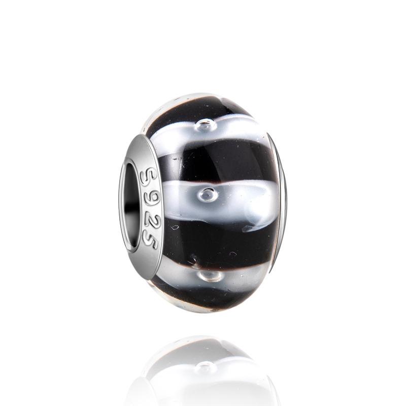 Муранское стекло Серия стерлинговое серебро 925 пробы Медный павлин синий и лепесток цветка Вращается Шарм Подходит для браслета Женские изящные циркониевые аксессуары