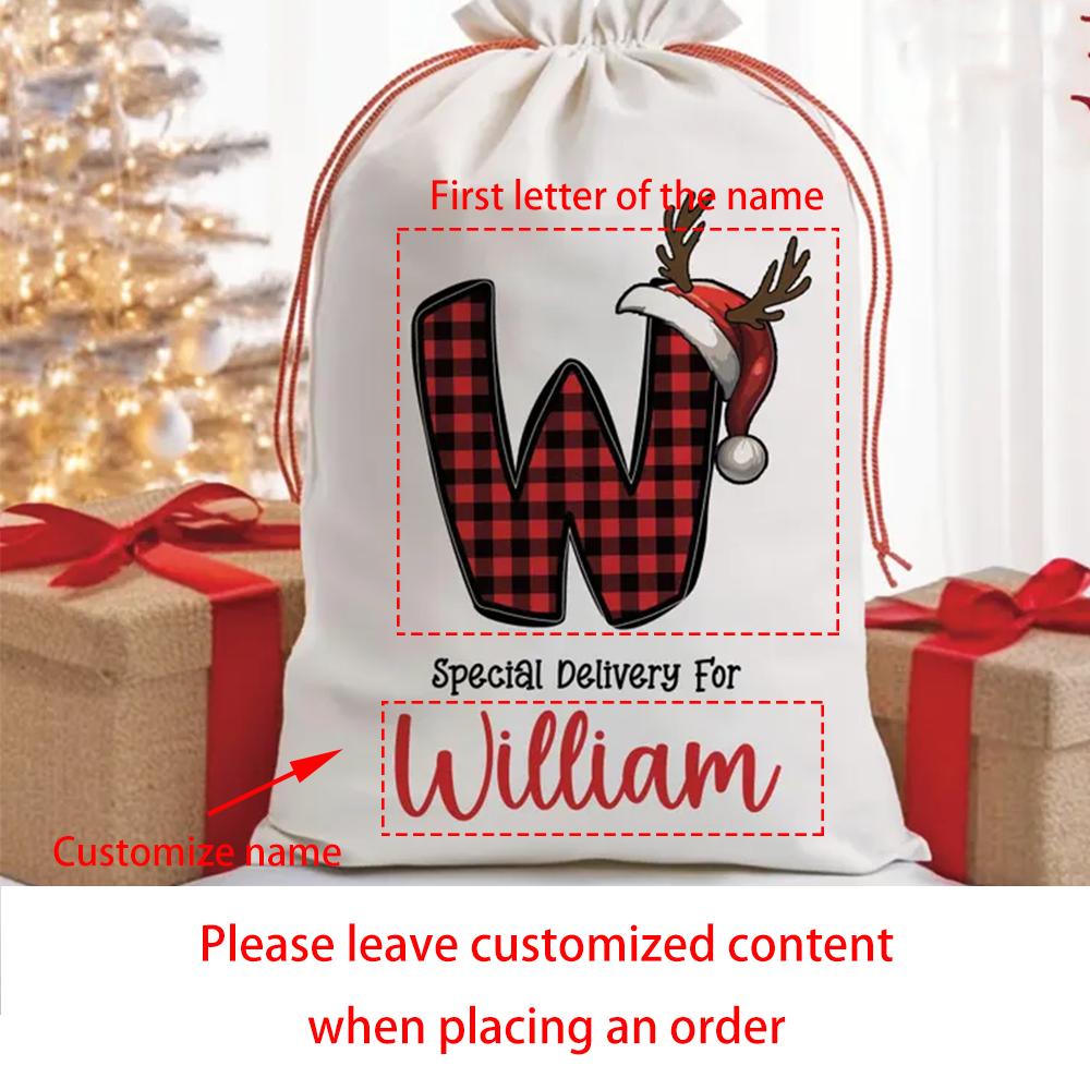 Personalized Name Gift Bag Merry Christmas Santa Sack Kids Present Santa Stocking Drawstring Bag Christmas Decoration Item Gift