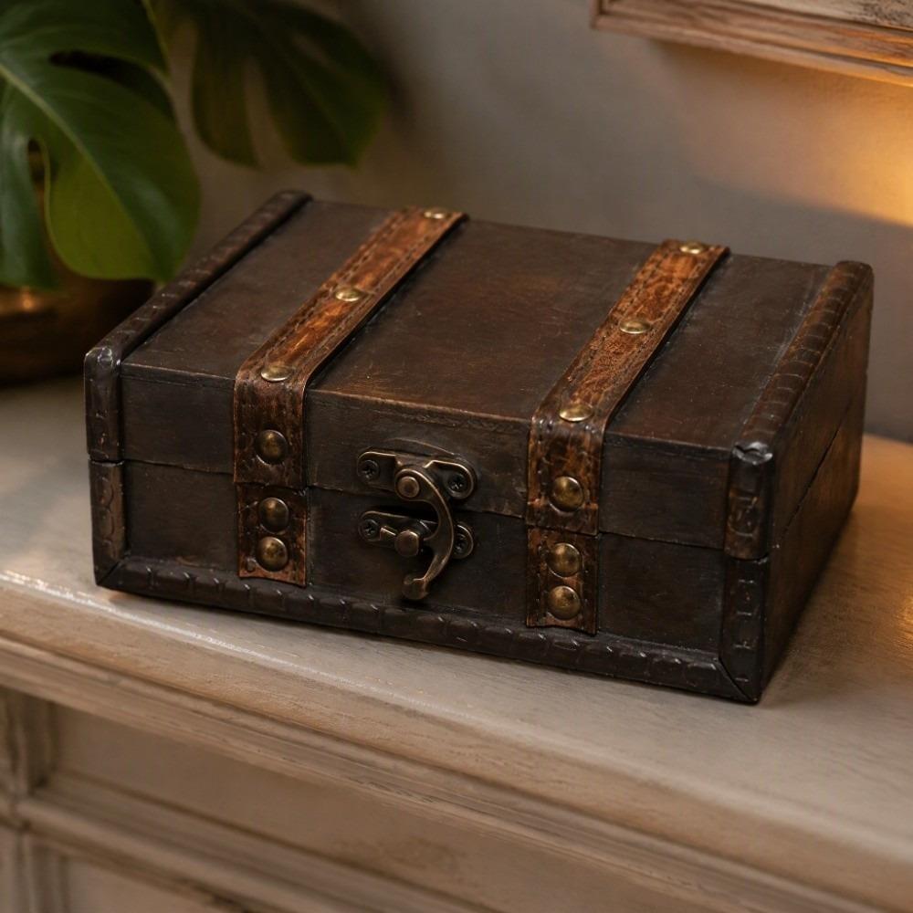 Small Size Decorative Chest Box Jewelry Wood Chest For Trinkets Coins Cards Desktop Sundries