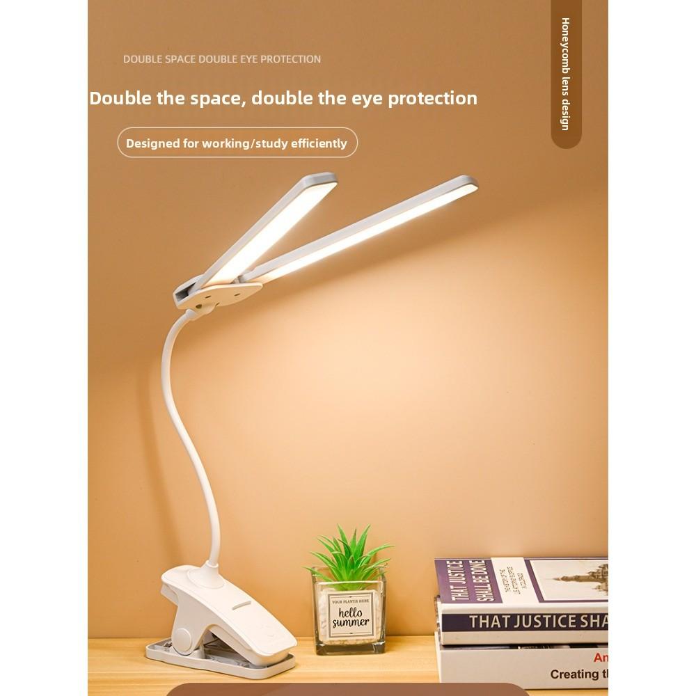 USB Rechargeable Clip-On LED Desk Lamp - Eye-Caring Reading Light for Students, Dorm/Bedroom Portable Small Study Lamp