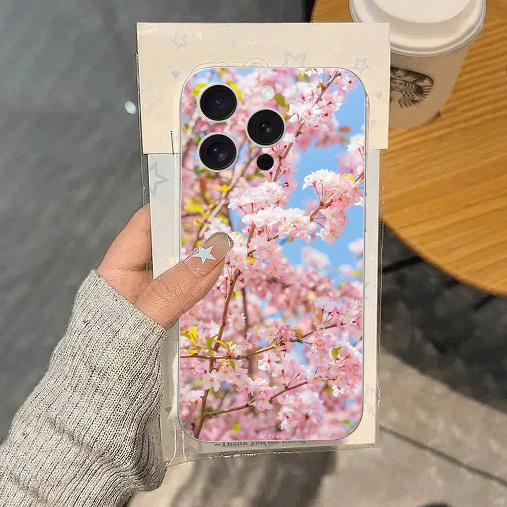 Розовый чехол для телефона с сакурой для iPhone 17 16 15 14 Plus 13 12 11 Pro Max, задняя крышка телефона, прозрачный противоударный чехол