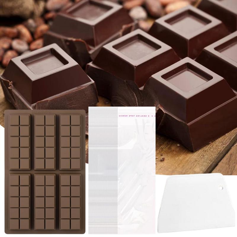 Chocolate Molds 6-Cavity Soap Molds With Scraper And 100 Bags Easy Release Mould For Baking Kitchen Home Chocolate Making Soap