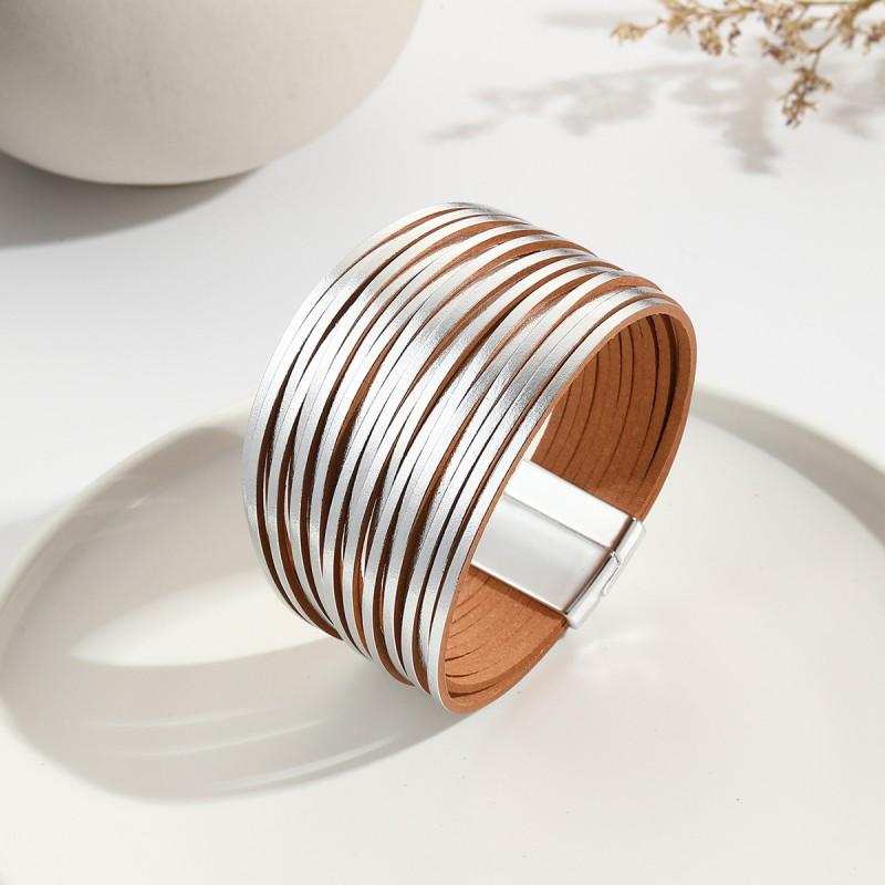 Multi-Strand Gradient Leather Bracelet Women With Magnetic Clasp PU Wristband In Fashionable Colors