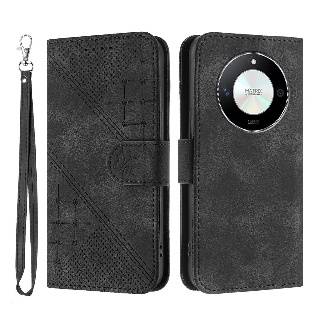 For Honor Magic6 Lite 5G/Honor X9b 5G/Honor X50 5G Leather Wallet Case Butterfly Flower Imprinted Phone Cover with Strap