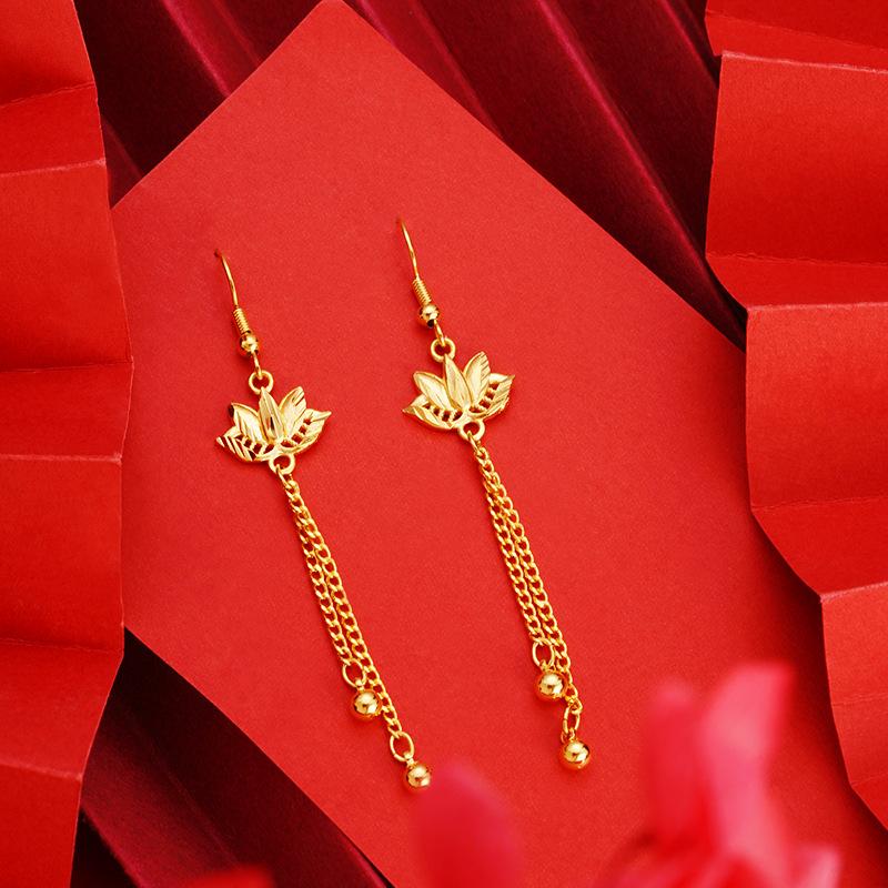 Высококачественные серьги с имитацией песочного золота: Долговечный дизайн кисточек для женщин, трансграничные медные аксессуары