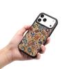 Embroidery Pattern Case for iPhone 17 Pro Max 16 15 Pro AI Button N52 Magnetic Wireless Charging Cork Synthetic PU Leather Cover
