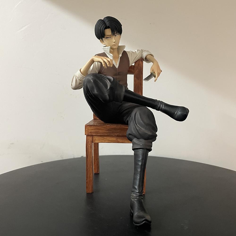 19cm Attack on Titan Levi Ackerman Sitting Posture PVC Action Figrue Anime Figure Model Toys Collection Doll Gifts