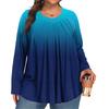 Women's Plus Size Fashion  Printed Casual Pleated Round Neck Long Sleeve Top