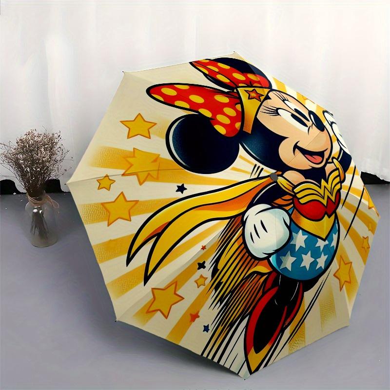 Minnie Mouse,Superhero Automatic Folding Umbrella - Simple 8-Rib Design, Bright Cartoon Pattern, Durable Iron Frame, Suitable For Travel, Ou