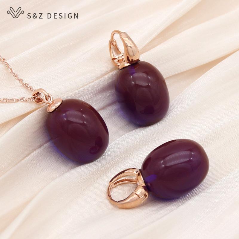 Stylish Egg Shape Oval Resin Colorful Beads Drop Earrings Jewelry Sets For Women Wedding Party Elegant Fashion Rose Gold Color Necklace