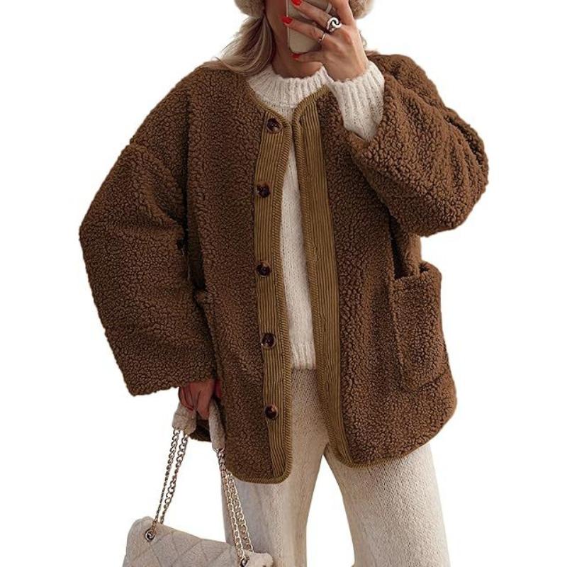 Женская теплая куртка осень-зима без воротника повседневная куртка с длинным рукавом на пуговицах флисовая куртка