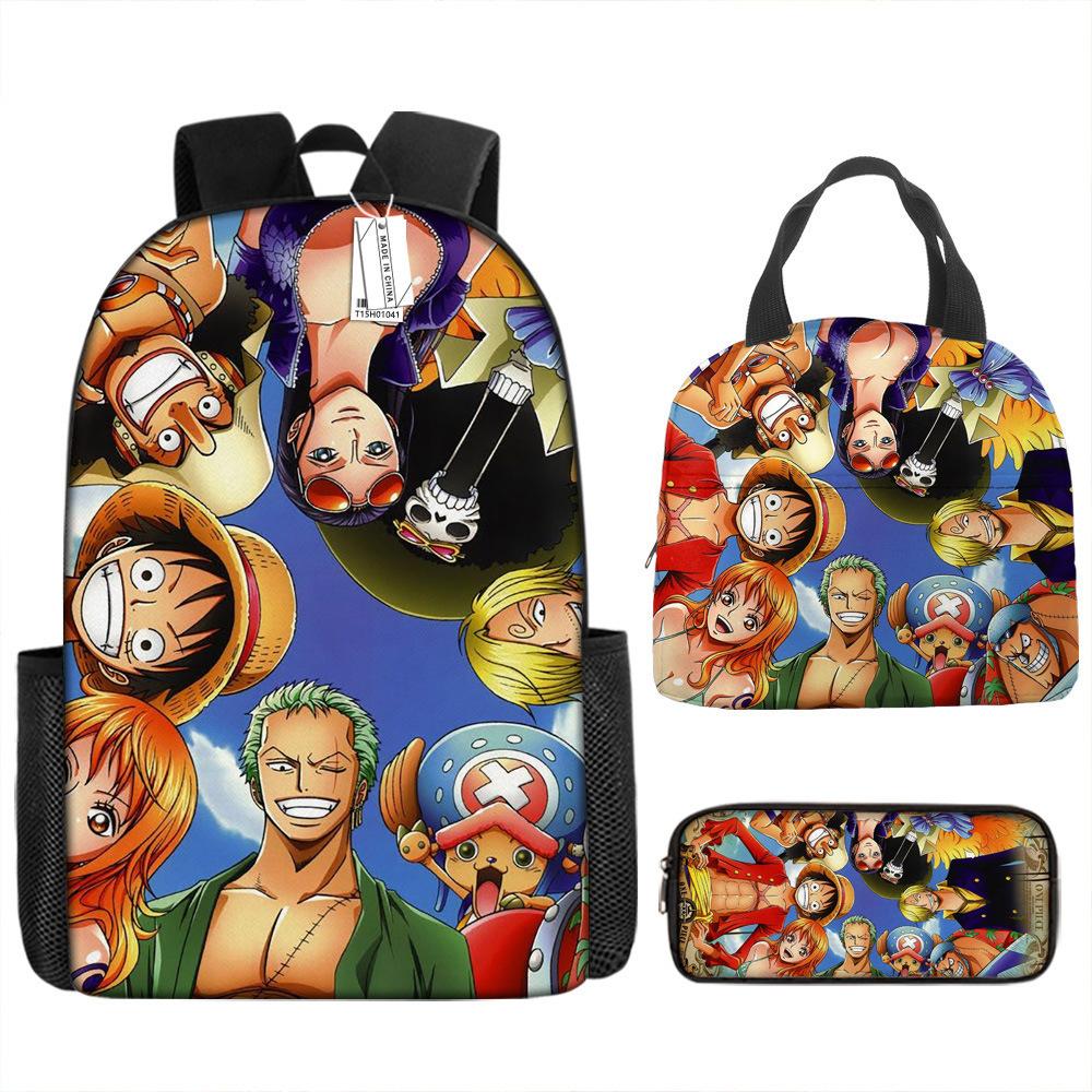 One Piece Luffy Backpack 3-Piece Set Student School Bag Anime Backpack Lunch Box Classic Large Capacity Waterproof