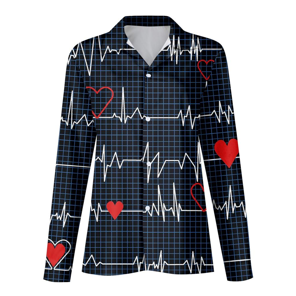 Женская рубашка-блузка с принтом «Любовь» на день святого Валентина и длинными рукавами, повседневная базовая рубашка с воротником, обычный топ