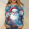 Женская модная повседневная футболка с длинным рукавом и рождественским принтом, с круглым вырезом