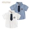 Летние рубашки для мальчиков, 2 цвета, 90-130, повседневные хлопковые рубашки с коротким рукавом и отложным воротником