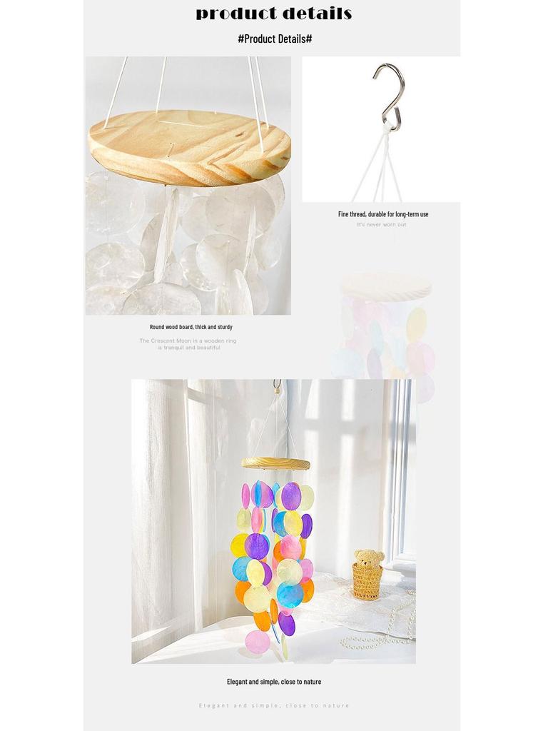 Creative Seashell Wind Chime Mirror – Simple Pastoral Style for Living Room, Study, or Balcony Decor.