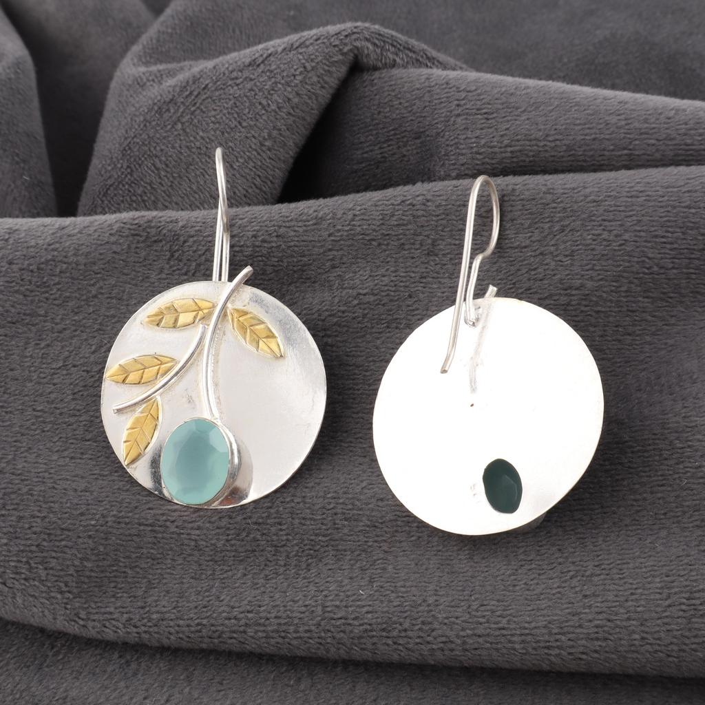 Aqua Chalcedony Handmade Gemstone Jewelry, 925 Solid Sterling Silver Earrings Unique Design Jewelry, For Women