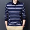 Весенне-осенняя новая мужская футболка с длинными рукавами, рубашка поло в полоску с лацканами среднего возраста, мужская базовая рубашка, футболка Top Tide