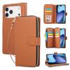 For iPhone 17 Pro Case 9 Card Slots Zipper Pocket PU Leather Cover with Wrist Strap