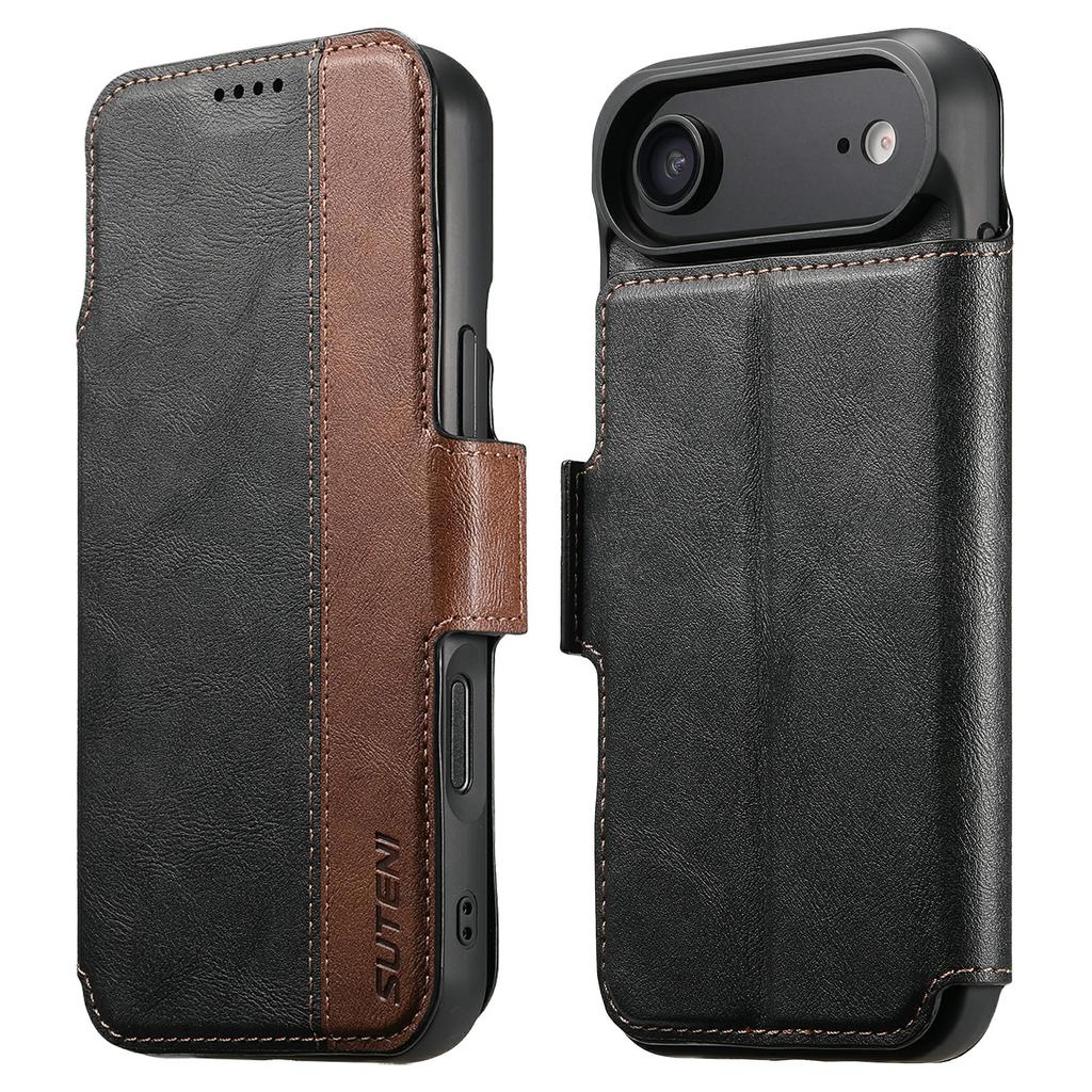 SUTENI Q-07 For iPhone 17 Air Case Magnetic Color Splicing Cowhide Texture Leather Cover