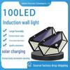 Уличные садовые светильники на солнечных батареях со 100 светодиодами, автоматическая индукция, водонепроницаемые, энергосберегающие для настенного освещения.