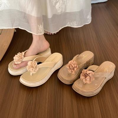 Suding home, ретро новые китайские шлепанцы с цветами для женщин на лето, пляжная обувь с открытым носком, крутые шлепанцы на толстой подошве с эффектом увеличения роста