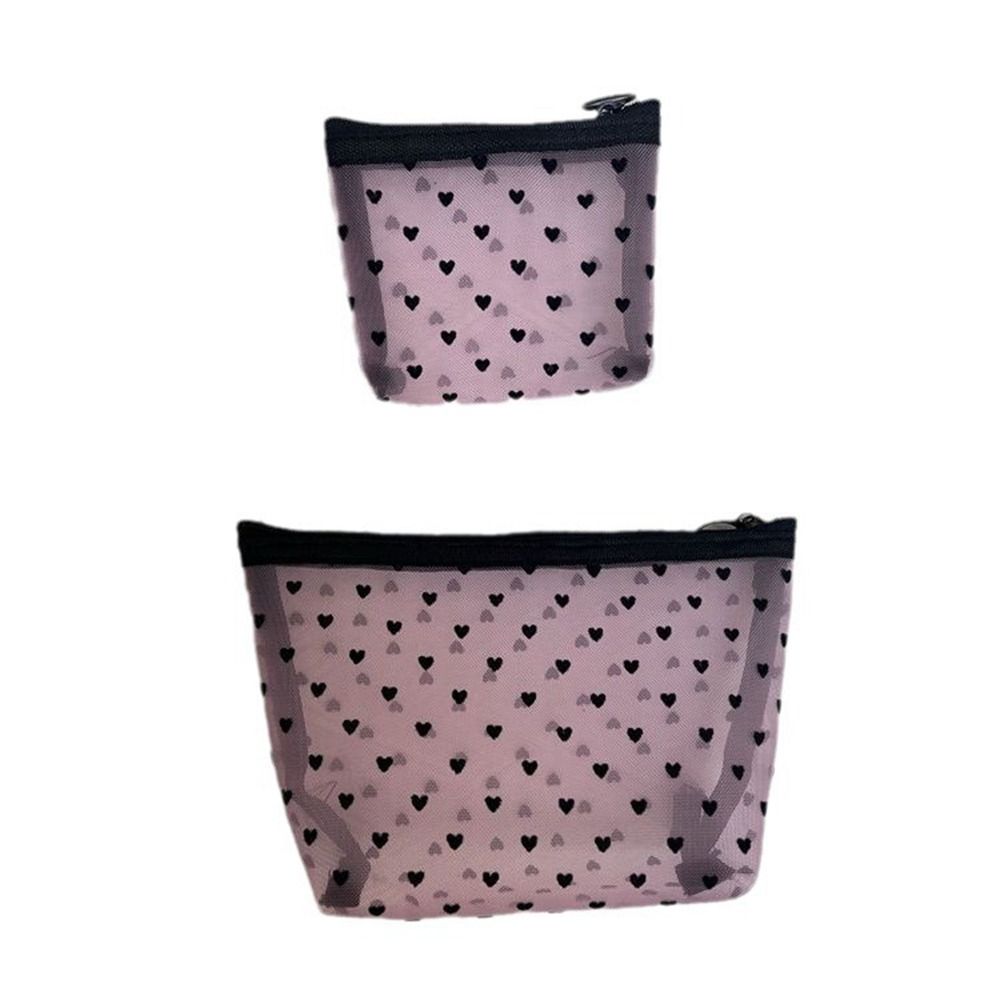 Heart Transparent Mesh Makeup Bag Black/Pink Lipstick Organizer Bags Ladies Toiletry Storage Bag