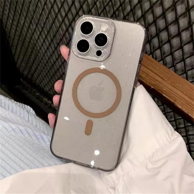 Роскошный прозрачный блестящий мягкий чехол для iPhone 16 15 Plus 14 13 Pro Max для беспроводной зарядки Magsafe, магнитный силиконовый чехол