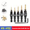 6pcs Countersink Drill Woodworking Drill Bit Set Drilling Pilot Holes For Screw Sizes #5 #6 #8 #10 #12 With a Wrench Tools