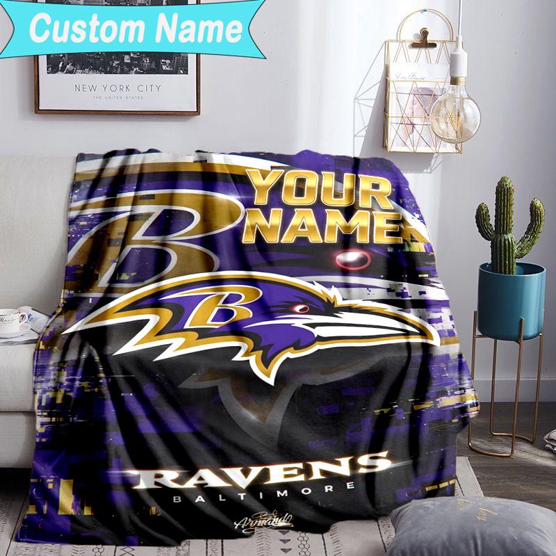 Custom Name Blanket Ravens Team Spirit Blanket Bedding Blanket for Travel, Camping, Living Rooms, Offices, Sofas, Fan Christmas gift
