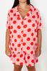 Women's Style Plus Size Pajama Set Pink Shirt Collar Polka Dot Woven Pajama Set