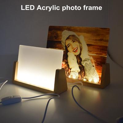 Сублимационная акриловая фоторамка со светодиодной подсветкой Термопресс DIY деревянная подставка