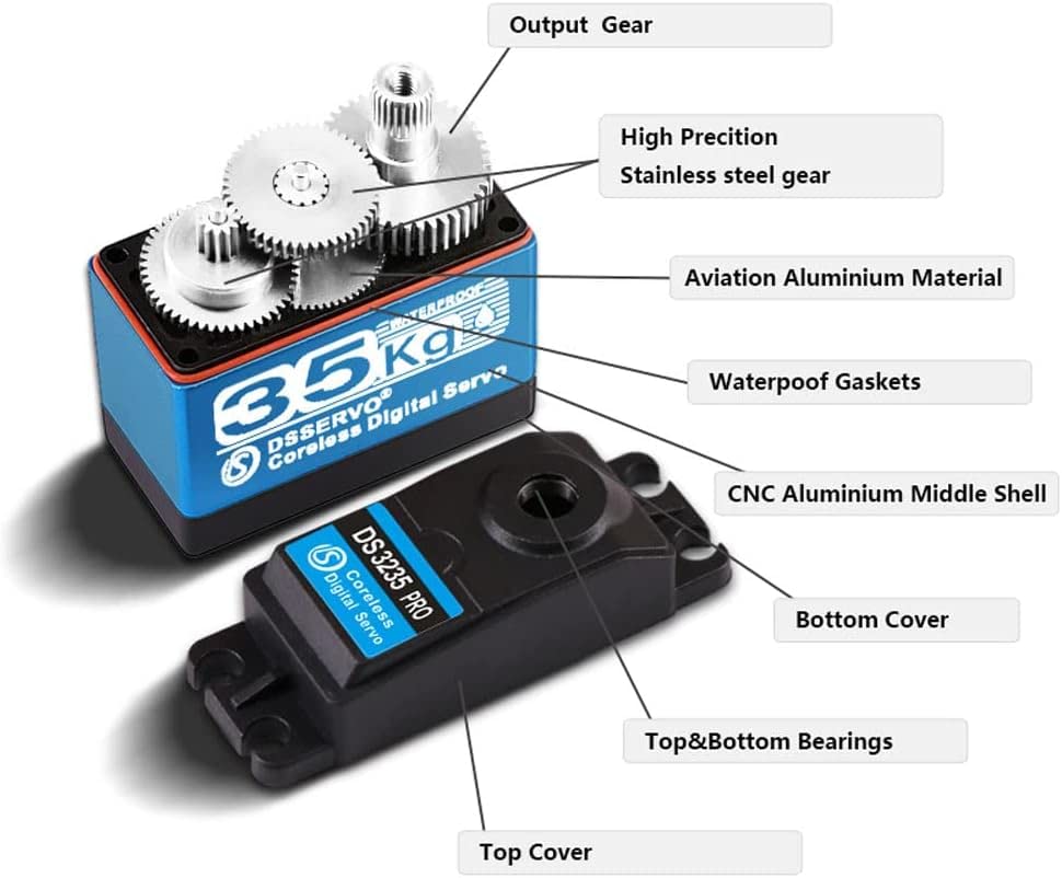 DS3235 PRO Цифровой сервопривод без сердечника 35 кг 7,4 В | Вращение 180° | В комплекте рулевая поверхность 25T | Для роботизированных грузовиков, радиоуправляемых автомобилей 1/10 Baja