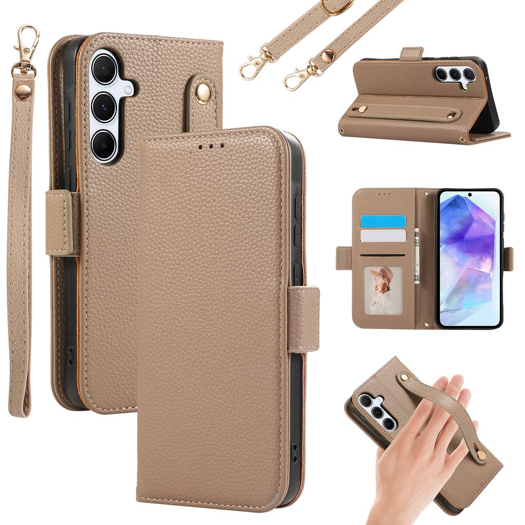 For Samsung Galaxy A15 5G/4G Leather Case with Card Holder, Straps, Shockproof Wallet Phone Cover