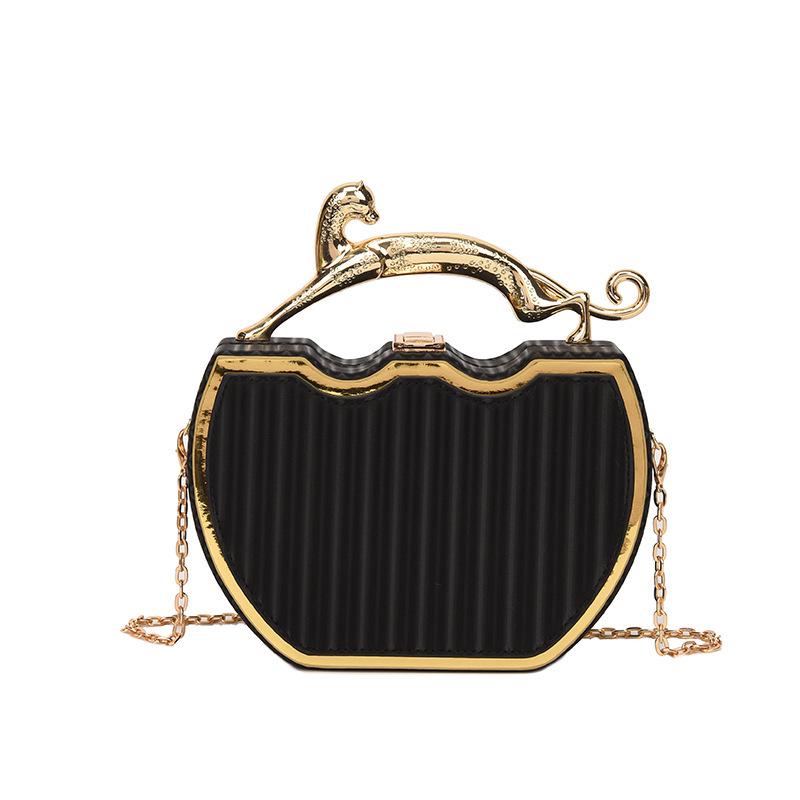 Trendy Gold-Edged Single-Shoulder Crossbody Bag with Textured Chain and Metal Accents - Small Handheld Square Design for Women