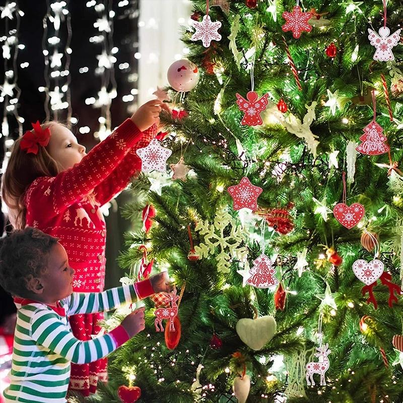 10PCs 5cm Wooden Christmas Ornaments Kids Toys For Chirstmas Tree Hanging Pendants Xmas DIY Decoration For Home Party New Year