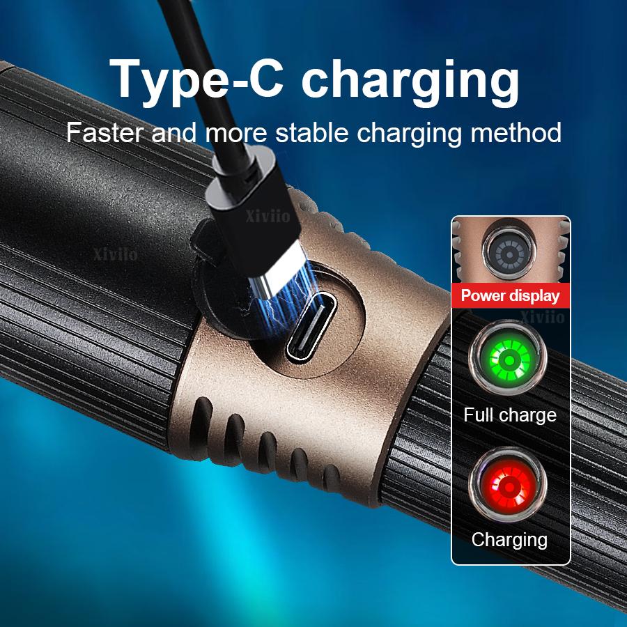 Мощные ручные светодиодные фонари Портативные для кемпинга на открытом воздухе 3 режима освещения Алюминиевый сплав Зуммируемый свет Водонепроницаемый фонарик