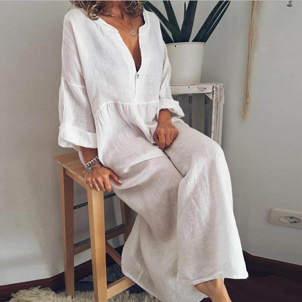 Women Cotton Linen Maxi Long Dress Holiday Casual Loose Kaftan Sundress Plus Size