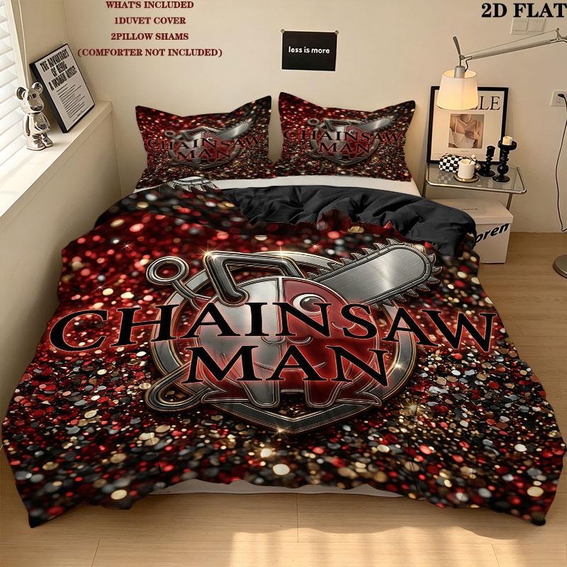 Chainsaw Man Pattern Bedding Quilt Set Quilt Cover Pillowcase Home Birthday Gift(1 * duvet cover + 2 * pillowcase, without core)