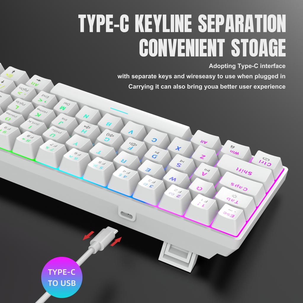 2024 HXSJ New Arrival RGB V900 Wired Ergonomic Mechanical Game Keyboard 61-Keys Kailh Brand Hot Plug Switch USB for Computer